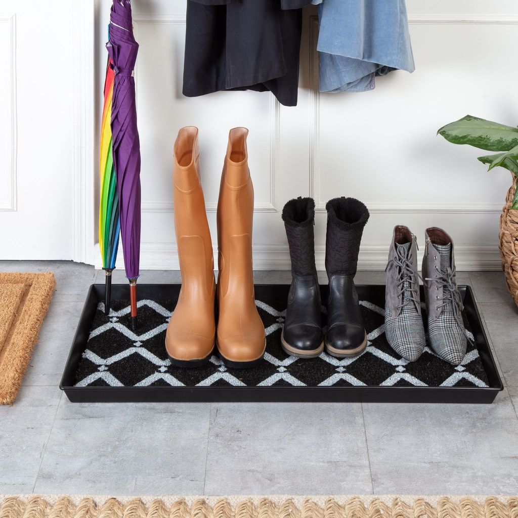 Metal Boot Tray Black, Ivory Coir Insert - Natural Rug Co