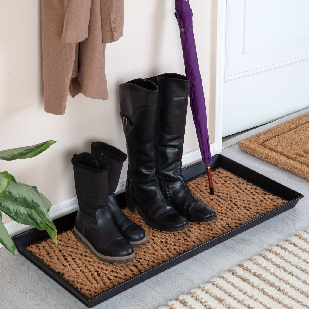 Black Metal Boot Tray with Diamond Coir and Rubber Insert 