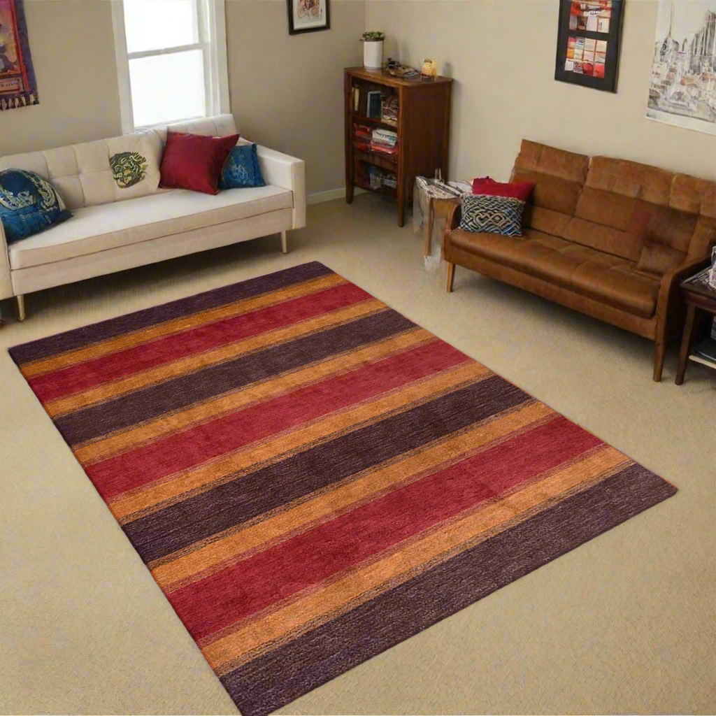 Solids, Stripes & Subtle Patterns Collection: Hand Knotted Loom Silk Area Rugs (Assorted Colors, Patterns and Sizes)