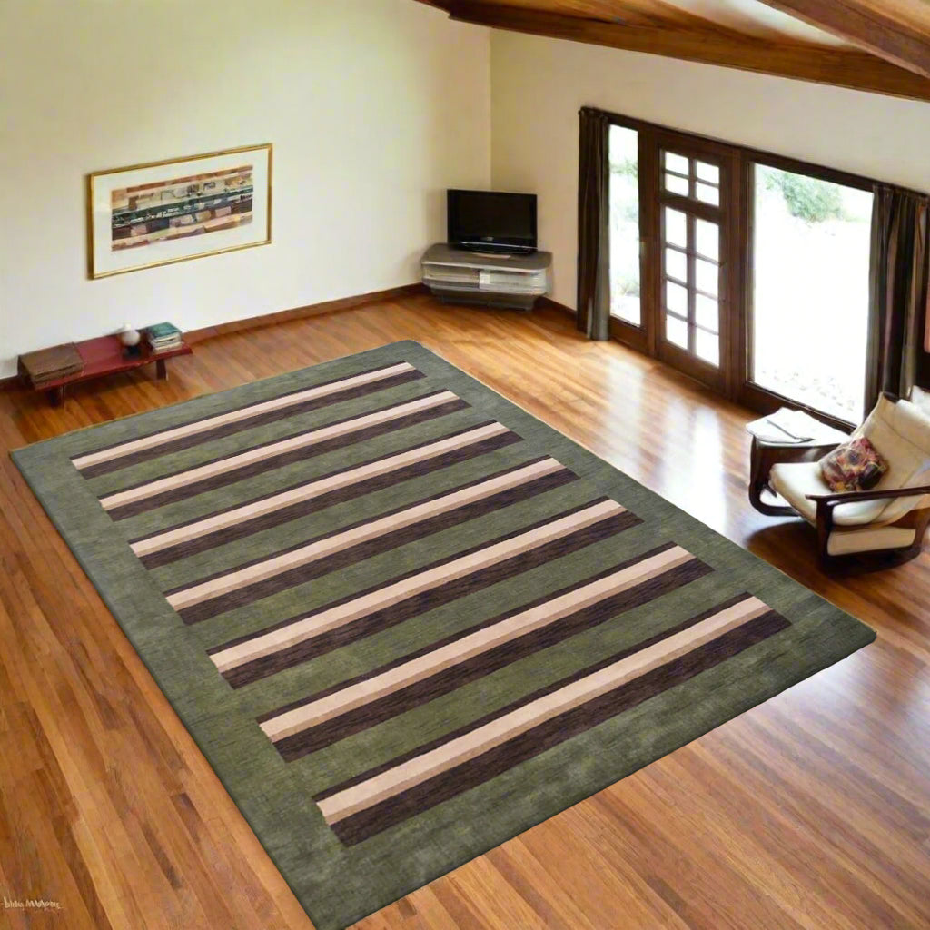 Graphic Stripes Collection: Hand Knotted Loom Wool Area Rugs (Assorted Colors , Patterns and Sizes)