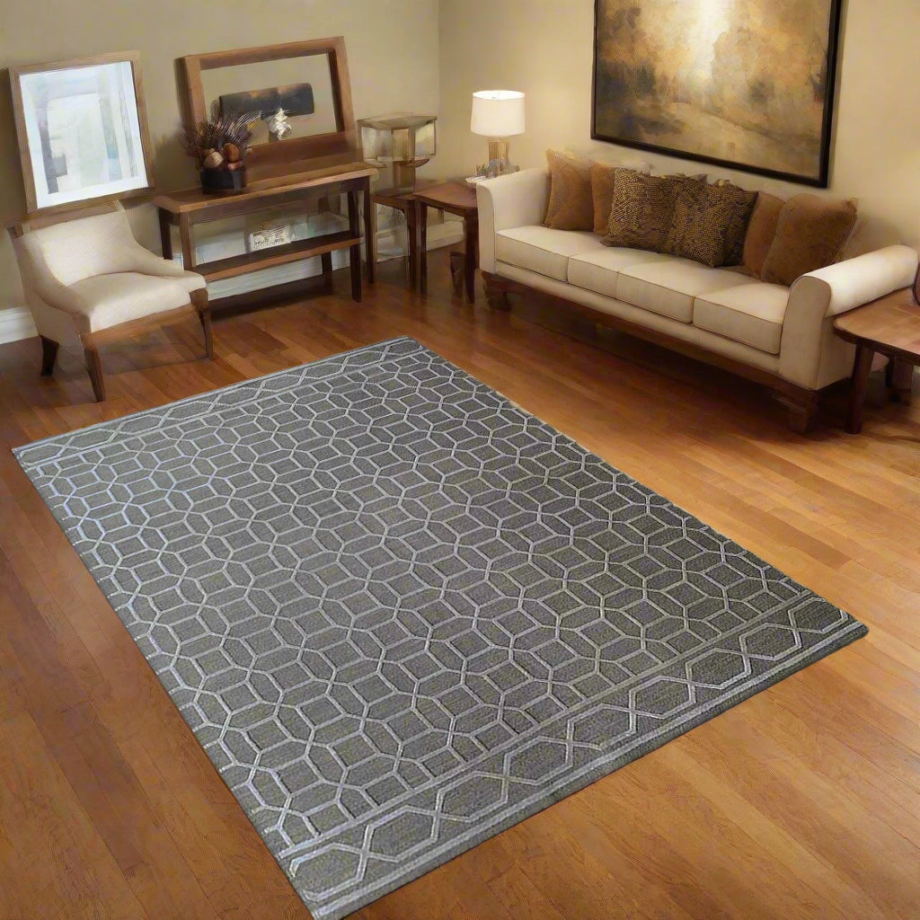 Hand Knotted Sumak Silk And Wool Geometric Area Rug - 8' x 10'