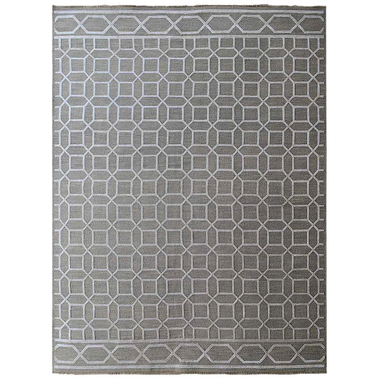 Hand Knotted Sumak Silk And Wool Geometric Area Rug - 8' x 10'