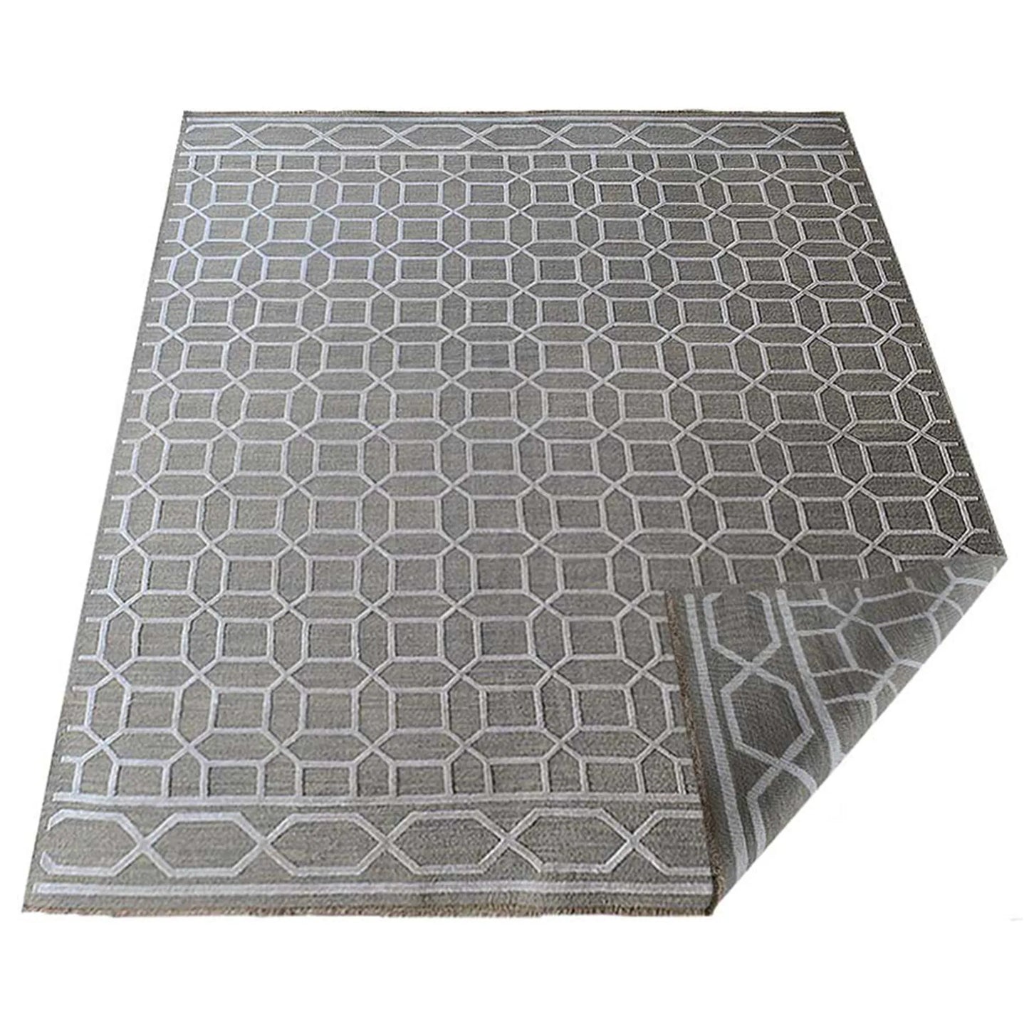 Hand Knotted Sumak Silk And Wool Geometric Area Rug - 8' x 10'