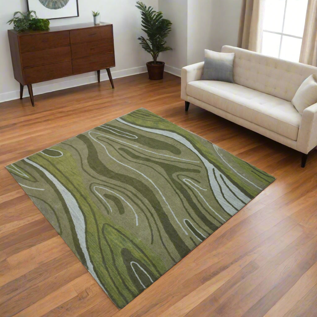 Square Hand Tufted Wool Abstract Area Rug