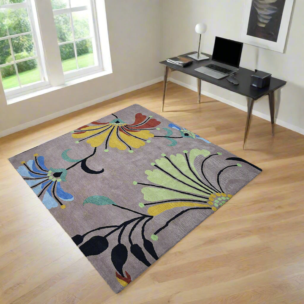 Florals Collection: Square Hand Tufted Wool Area Rugs