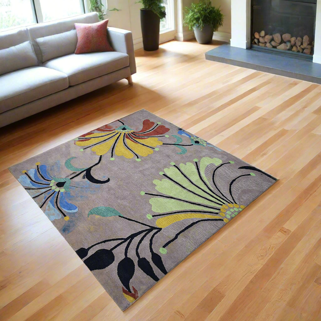 Florals Collection: Square Hand Tufted Wool Area Rugs