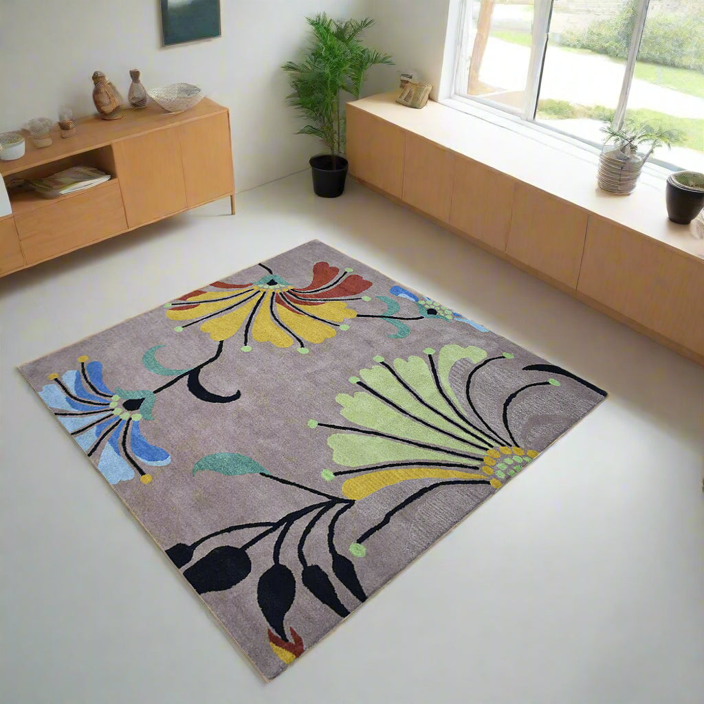 Florals Collection: Square Hand Tufted Wool Area Rugs