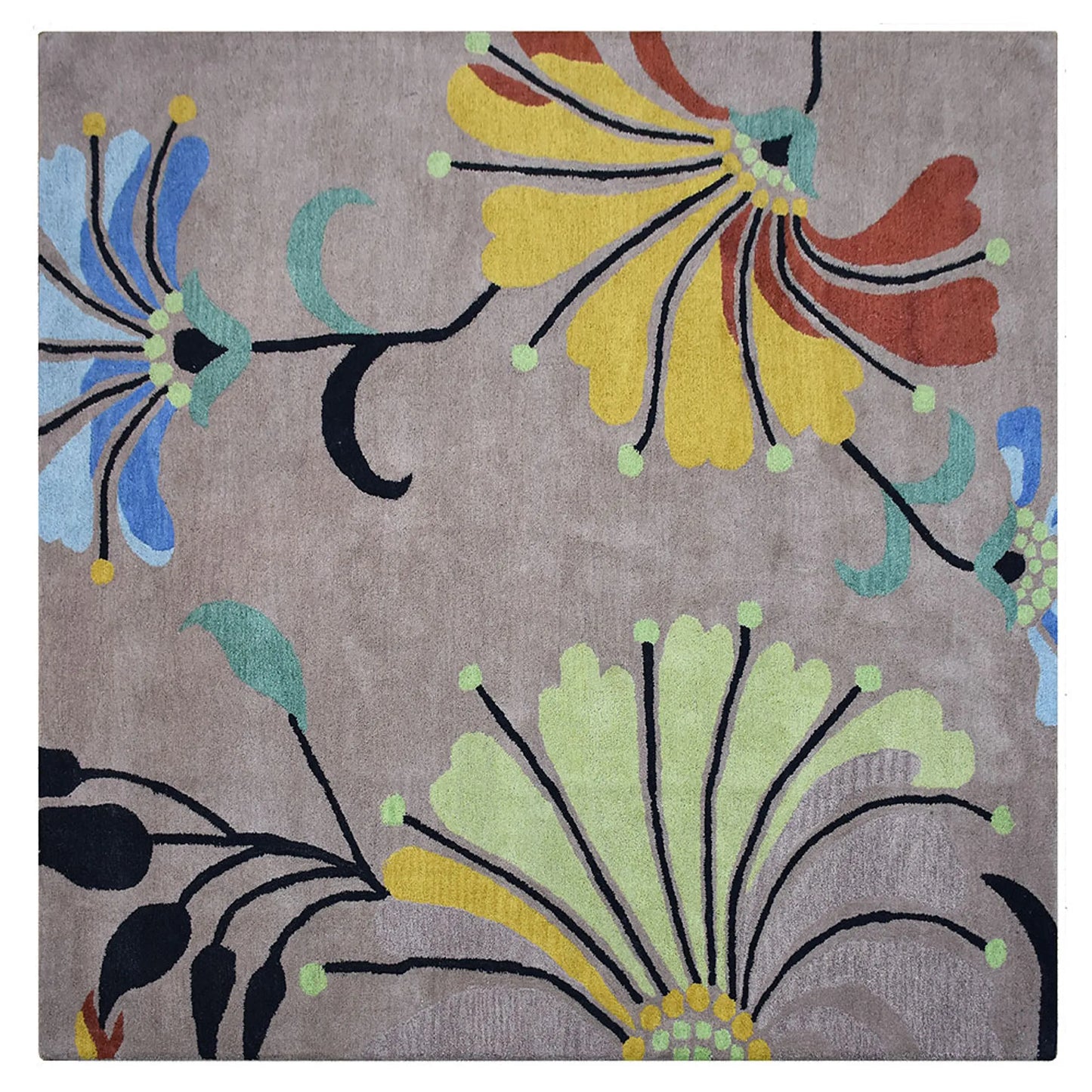 Florals Collection: Square Hand Tufted Wool Area Rugs