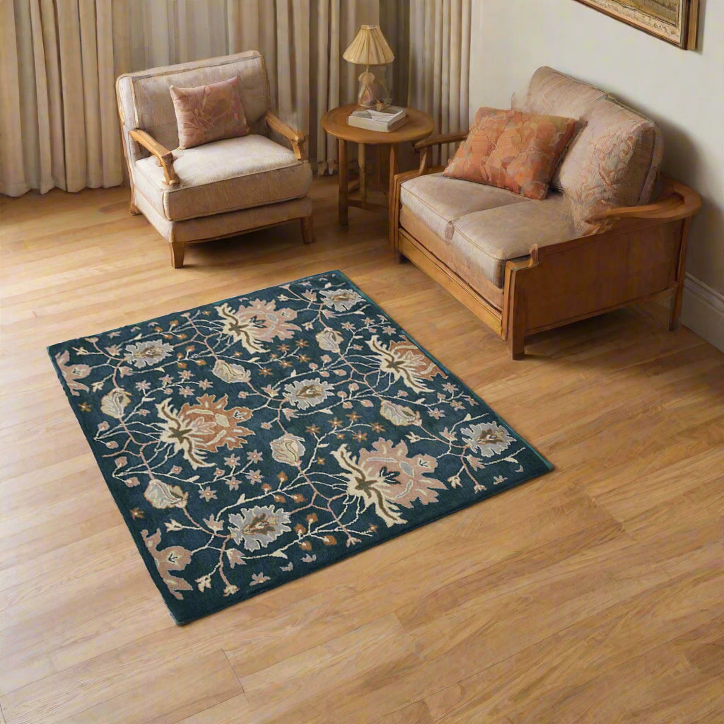 Square Hand Tufted Wool Floral Area Rug