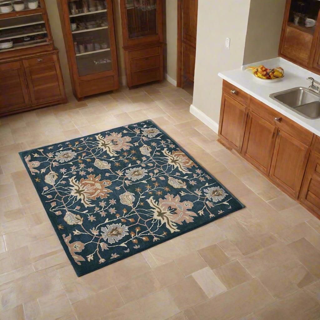 Square Hand Tufted Wool Floral Area Rug