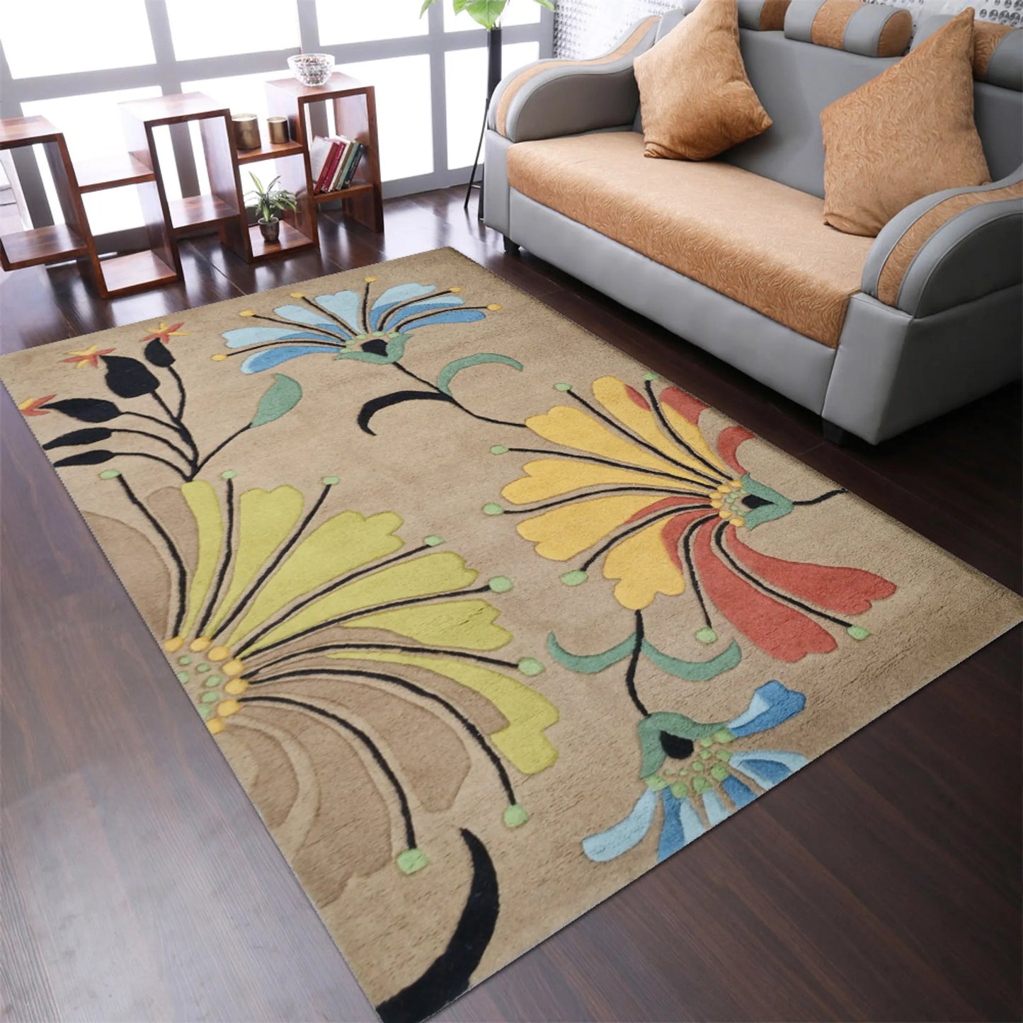 Hand-Tufted Floral Wool Area Rug - 6' x 9'