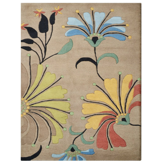 Hand-Tufted Floral Wool Area Rug - 6' x 9'