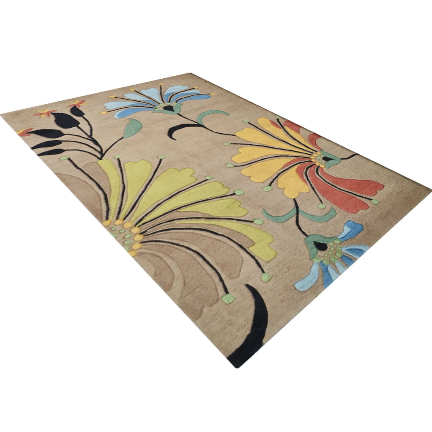 Hand-Tufted Floral Wool Area Rug - 6' x 9'