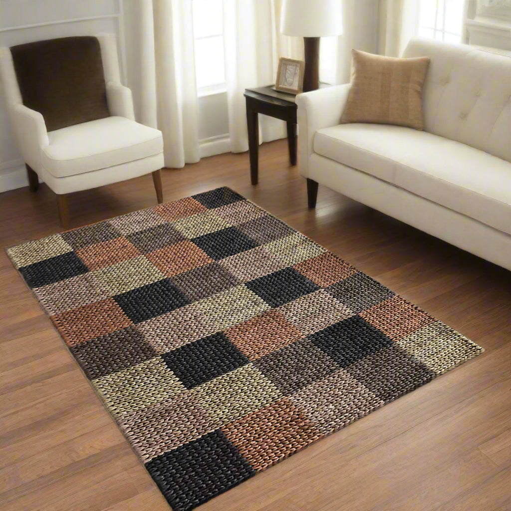 Hand Woven Jute Geometric Area Rug Geometric