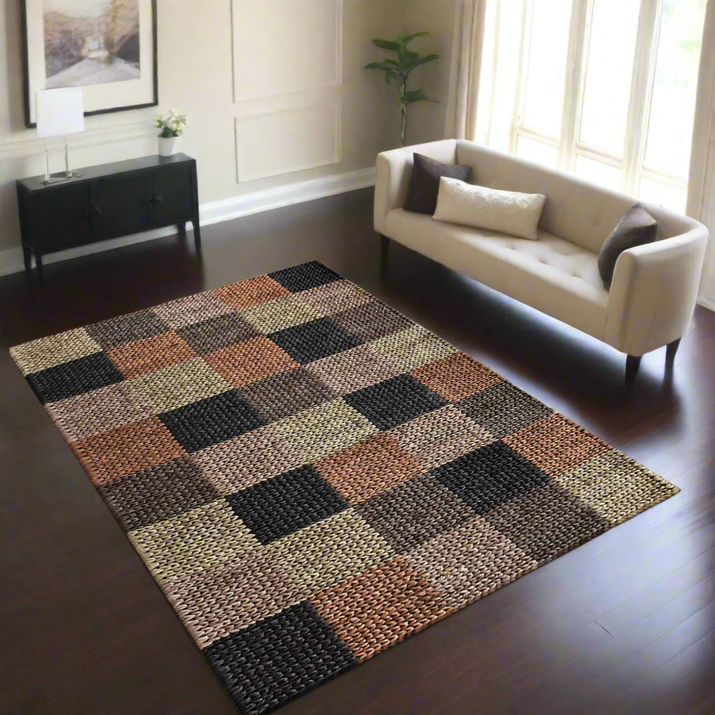 Hand Woven Jute Geometric Area Rug Geometric