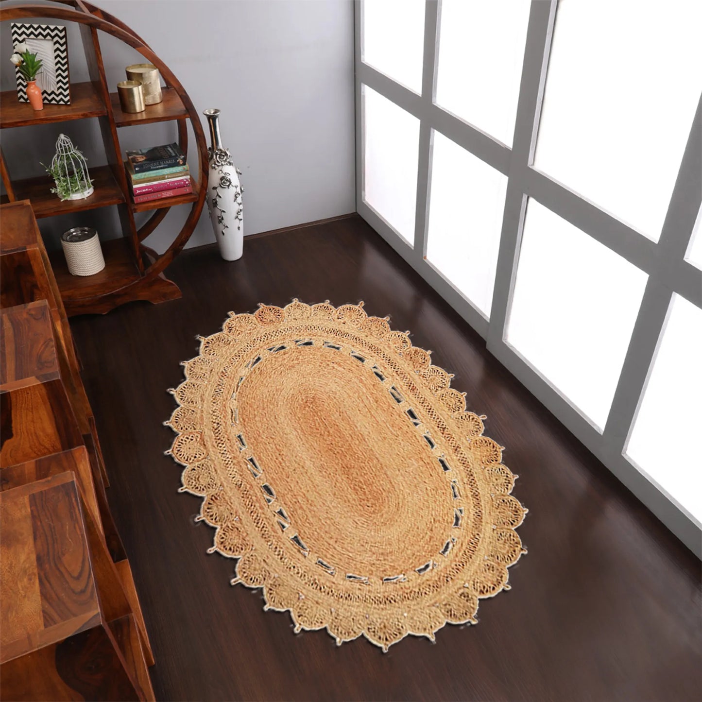 Hand Woven Oval Jute Area Rug - 5' x 6'7"