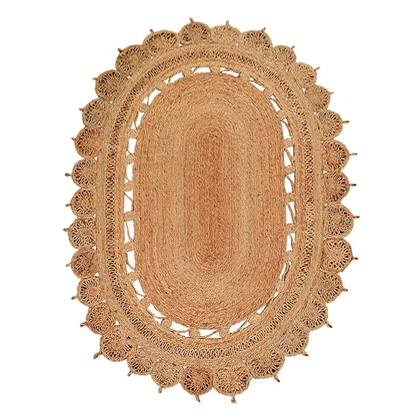 Hand Woven Oval Jute Area Rug - 5' x 6'7"