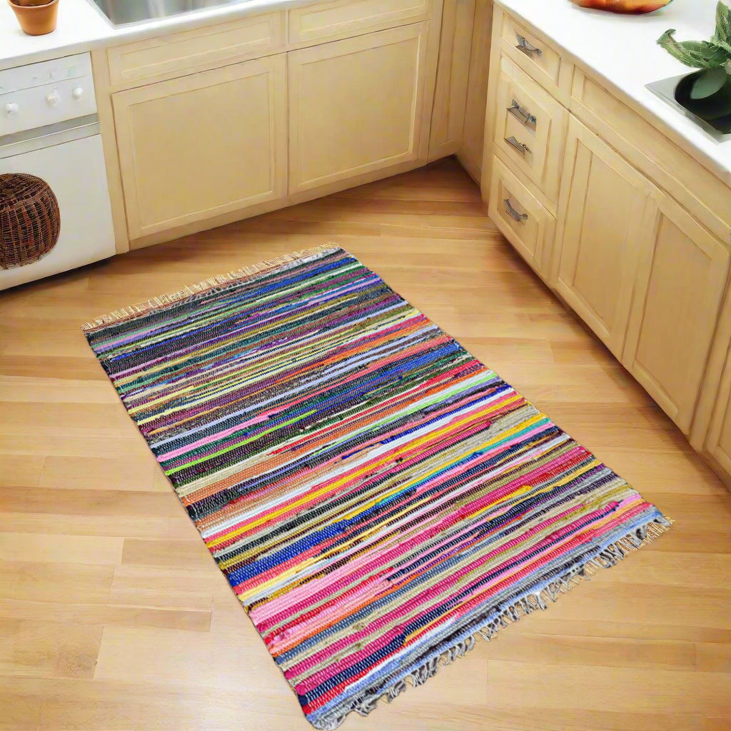 Hand Woven Flat Weave Kilim Cotton Area Rug - 3' x 5'