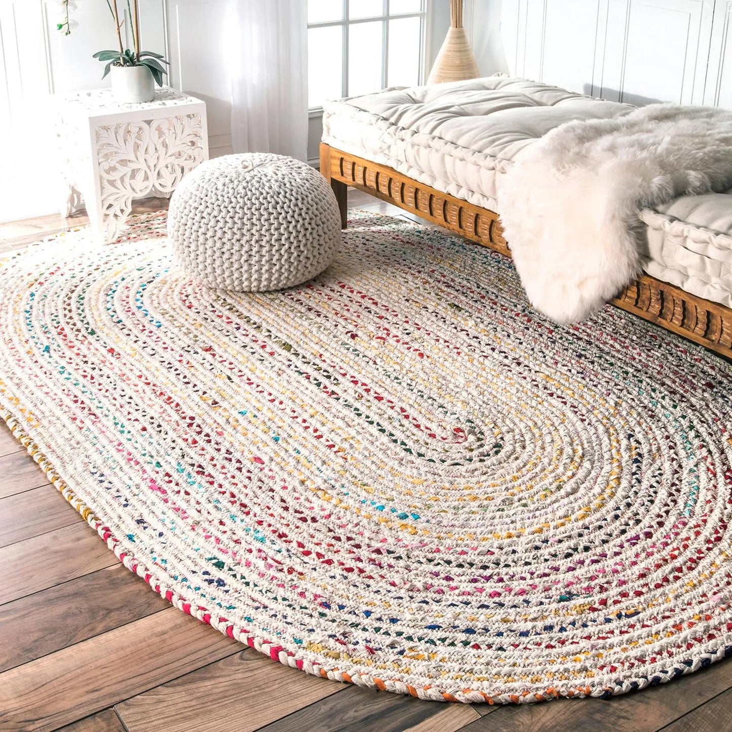 Bohemian Collection: Handmade Cotton and Jute Rag Rugs (Assorted Shapes and Sizes)