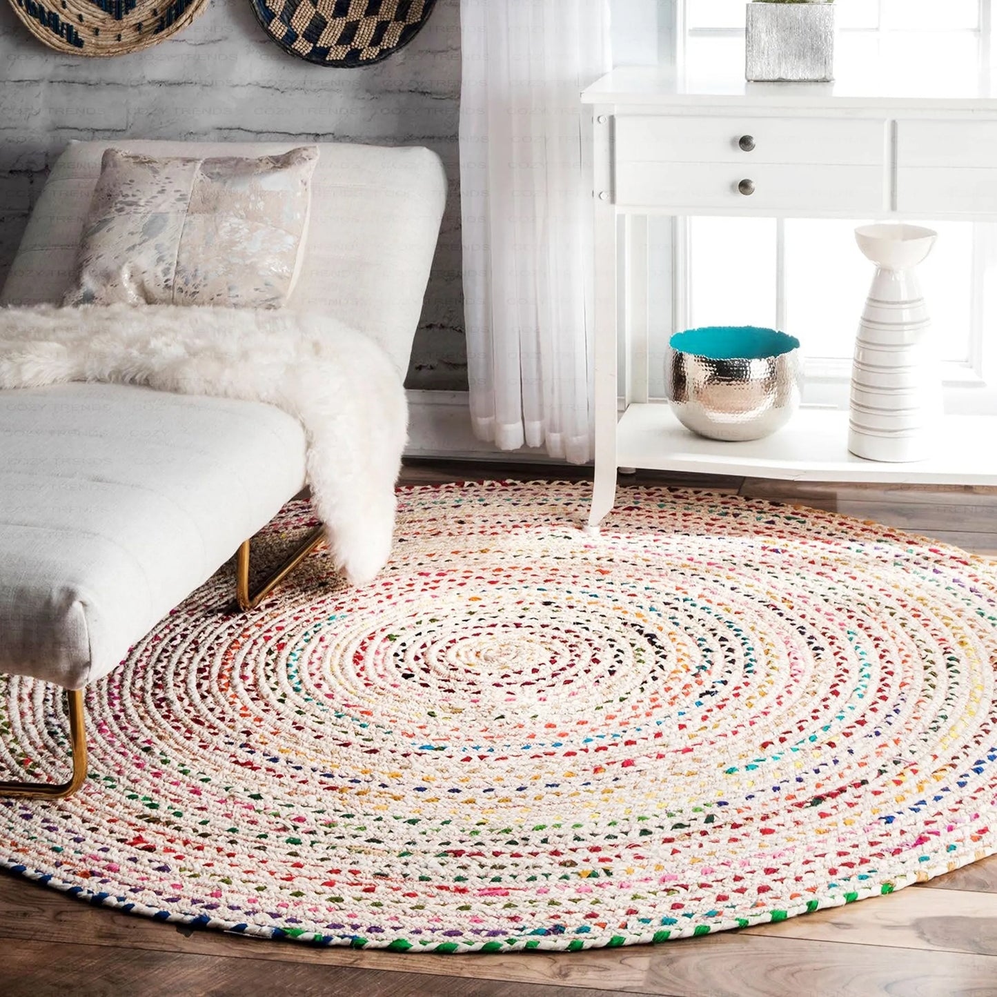 Bohemian Collection: Handmade Cotton and Jute Rag Rugs (Assorted Shapes and Sizes)