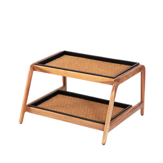 Double-Tier Natural Boot Tray Stand - Smoked Oak