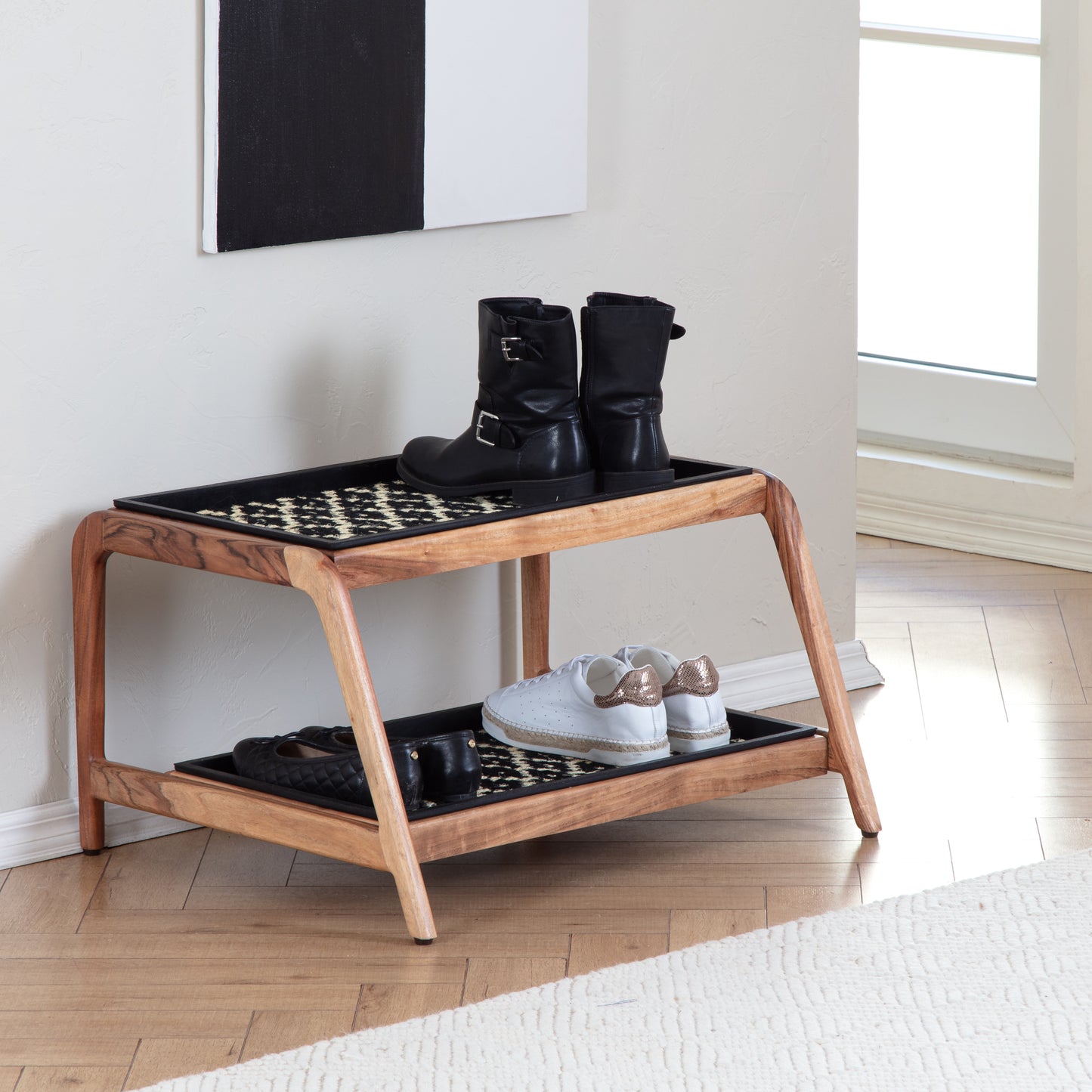 Double-tier Natural Boot Tray Stand - Madagascar