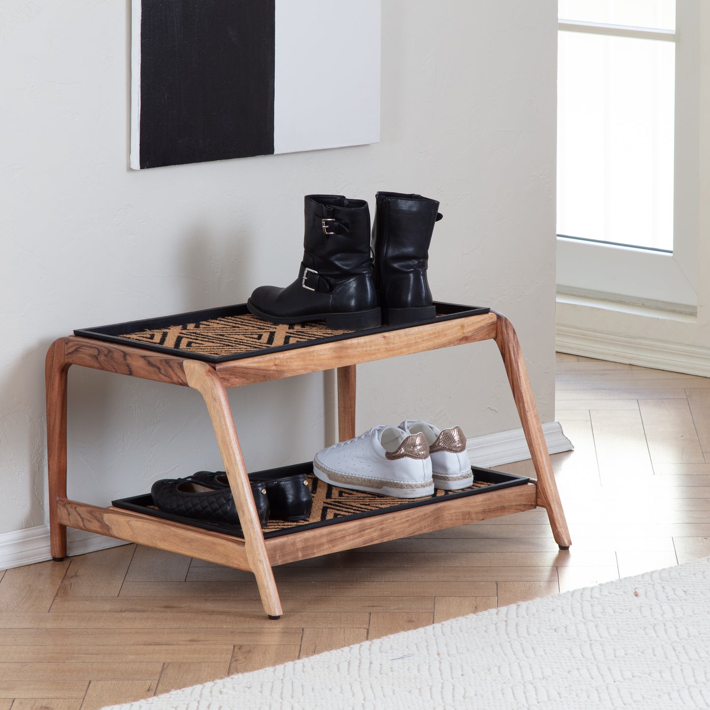 Double-tier Natural Boot Tray Stand - Ibadan