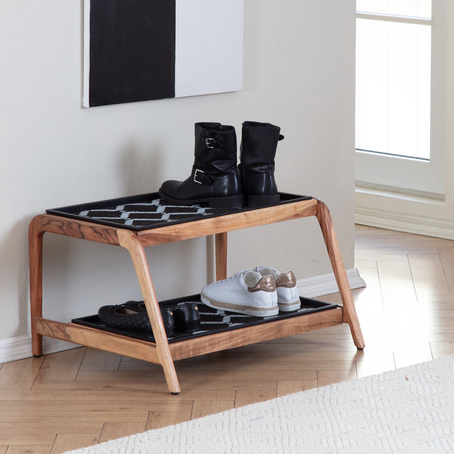 Double-tier Natural Boot Tray Stand - San Tropez