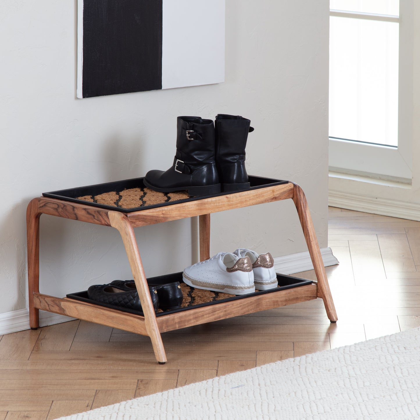 Double-tier Natural Boot Tray Stand - Shangri-La