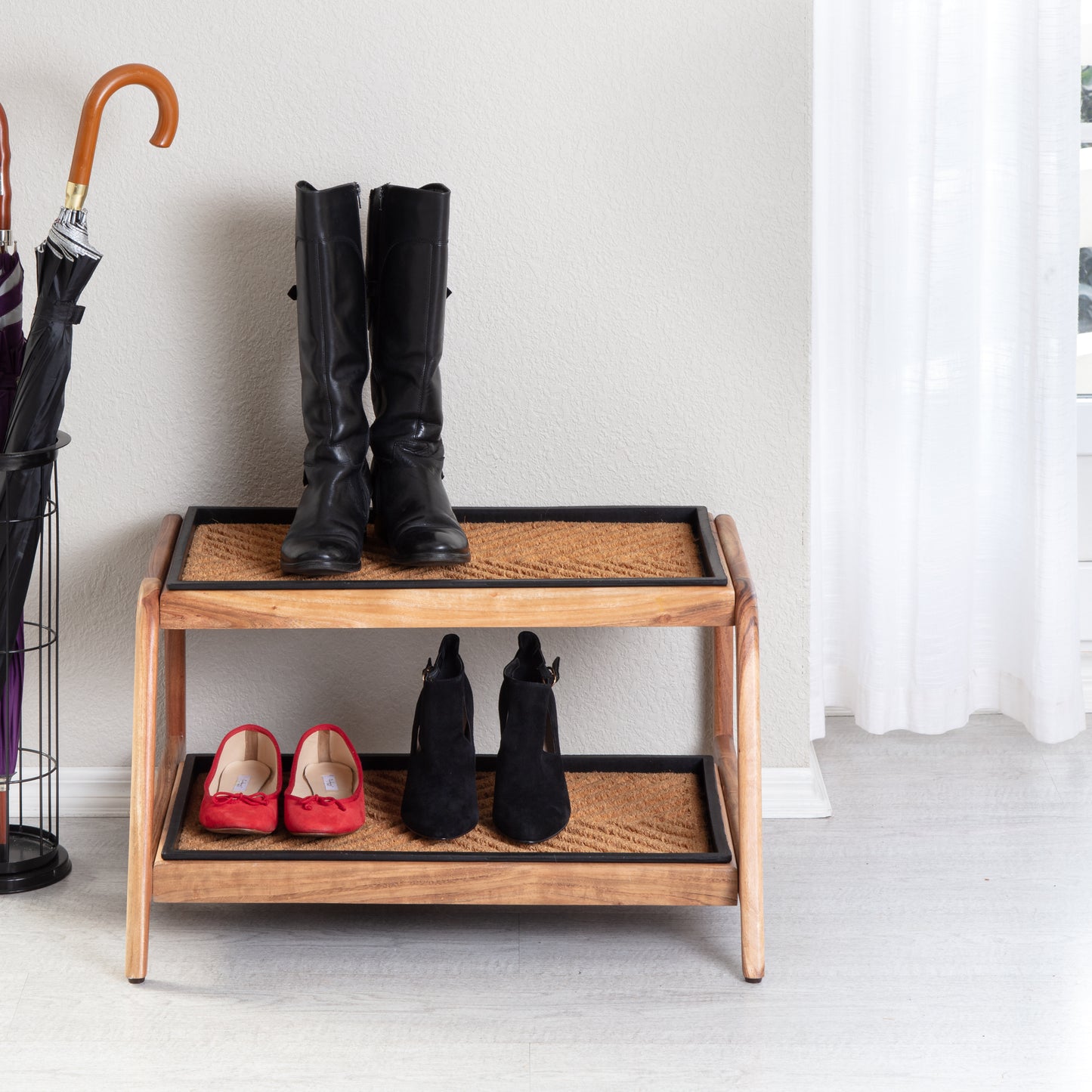 Double-tier Natural Boot Tray Stand - Arrowhead