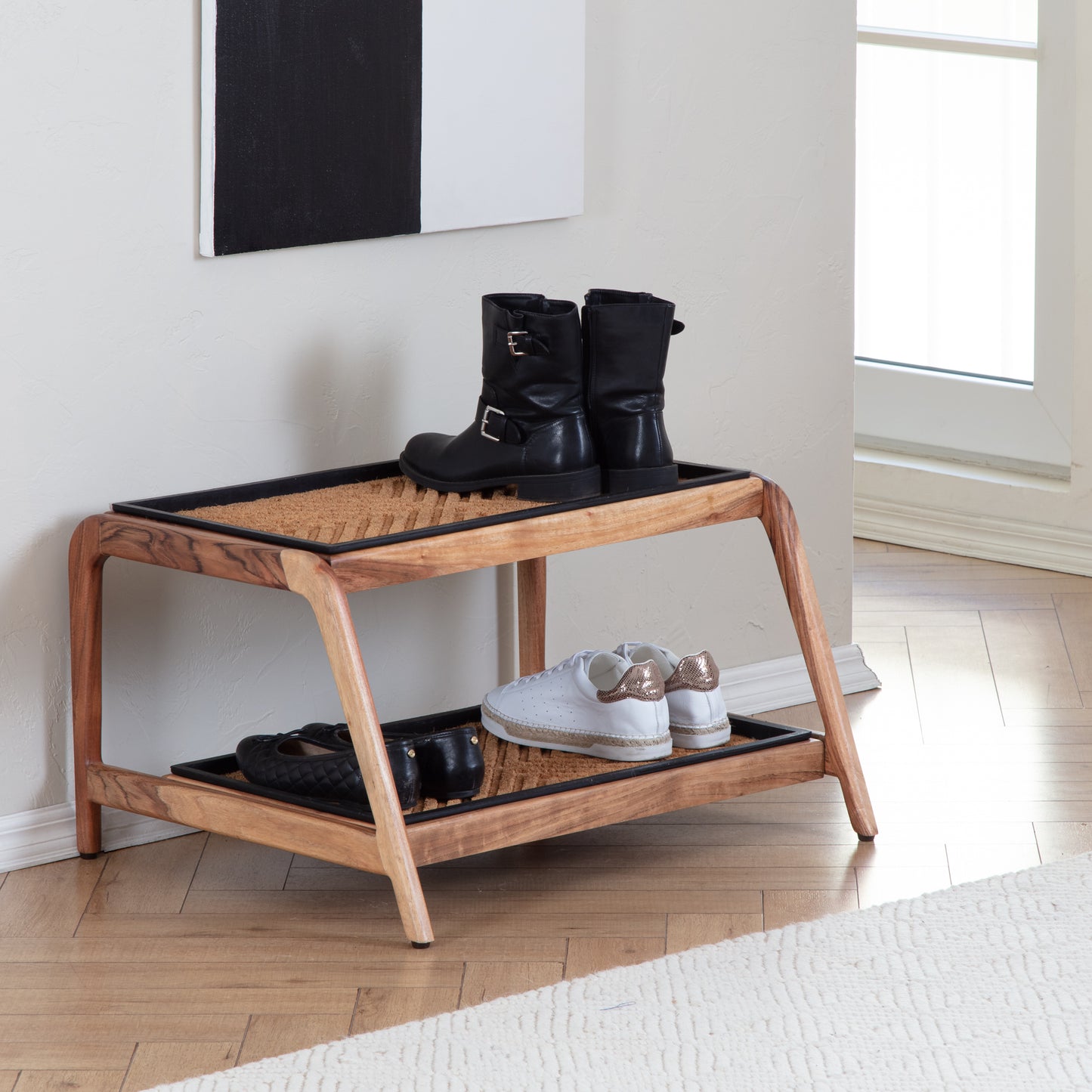 Double-tier Natural Boot Tray Stand - Arrowhead