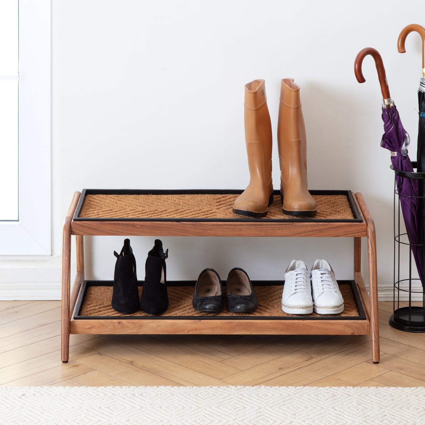 Double-tier Natural Boot Tray Stand - Arrowhead