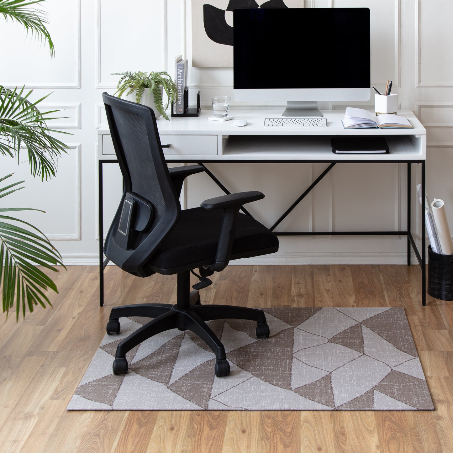 Geometric Brown and Beige Rug'd Chair Mat