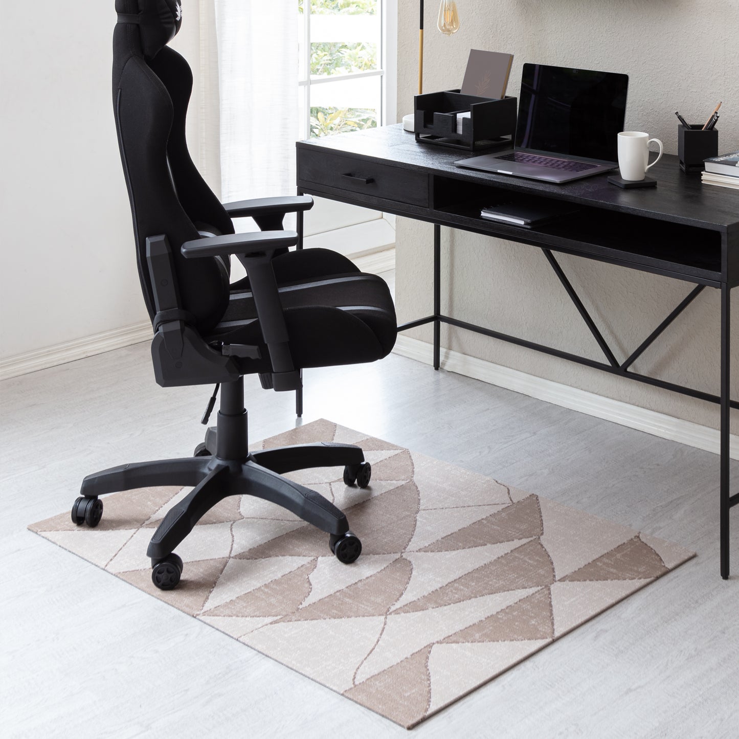 Geometric Brown and Beige Rug'd Chair Mat