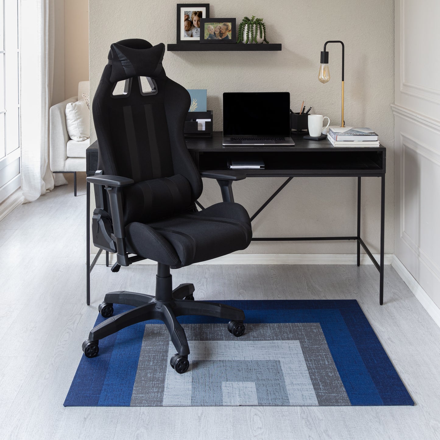 Graphic Blue and Gray Rug'd Chair Mat